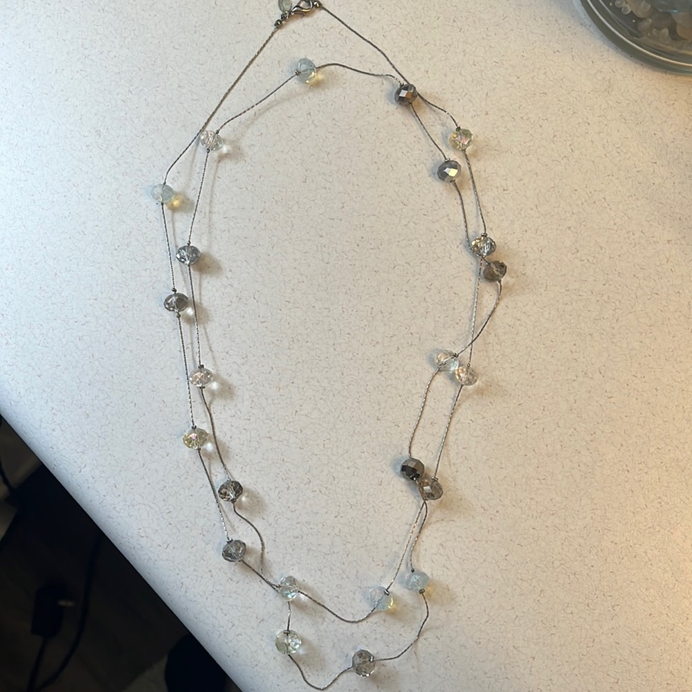 Silver and white Long Necklace